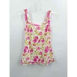 Hanky Panky Rose Floral Signature Lace Cami Camisole M Medium Pink Green